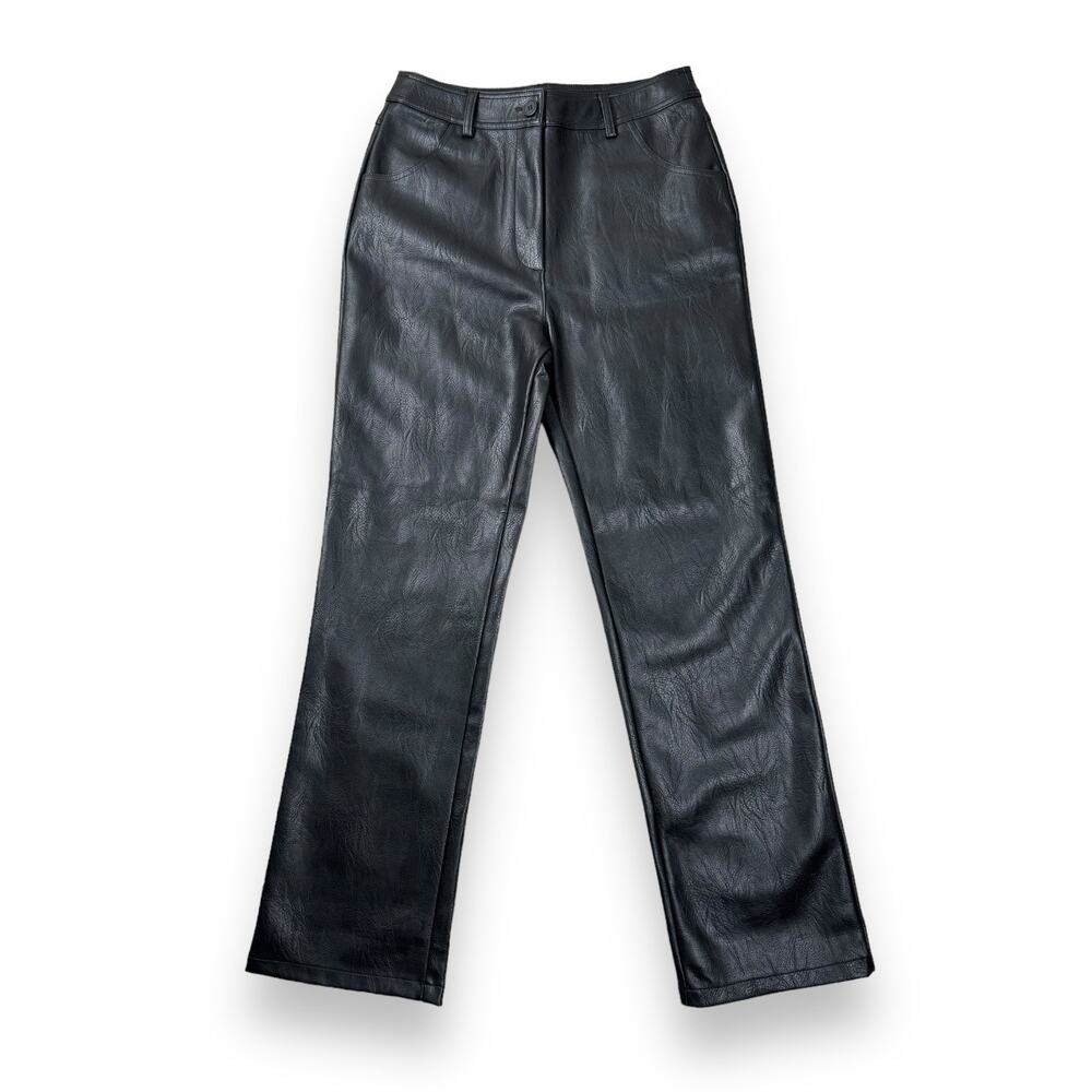 Topshop Pants Womens 8 Black Faux Leather Straight Leg High Rise Trouser City